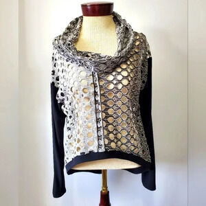 Joseph Ribkoff hi low open knit sweater with holes and  cowl neck. Size 10